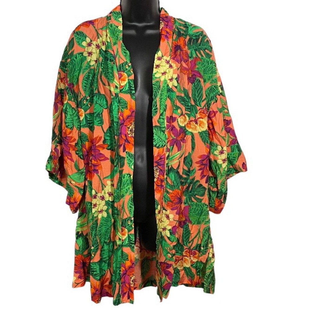 Panama Jack Open Front Coverup Lightweight Tropical Print Women’s Size Small